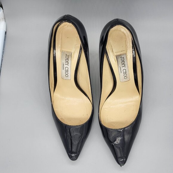 Jimmy Choo Black Patent Leather Pointed Toe Pumps - Picture 4 of 16